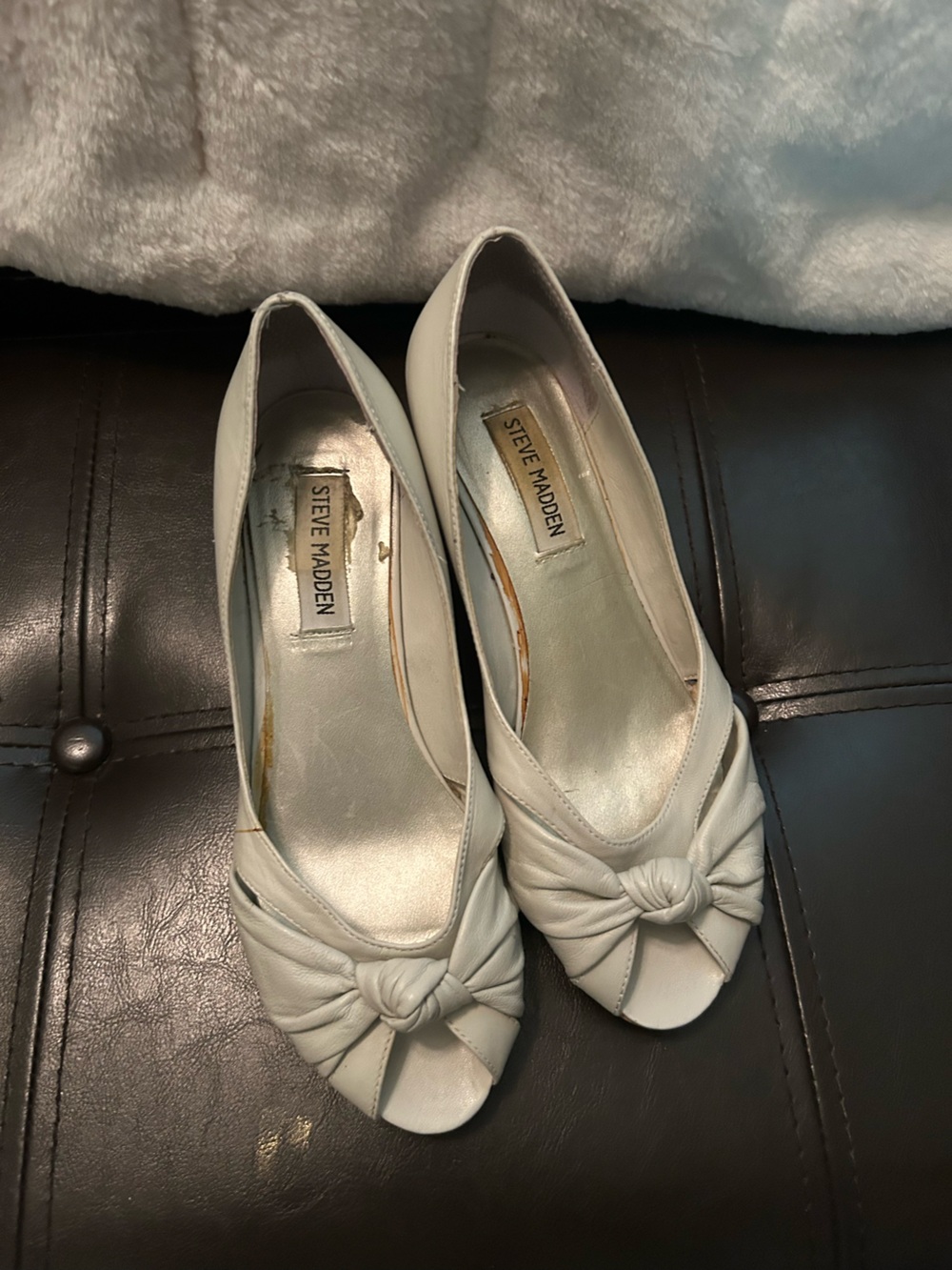 Steve Madden White Knotted Peep-Toe Heels